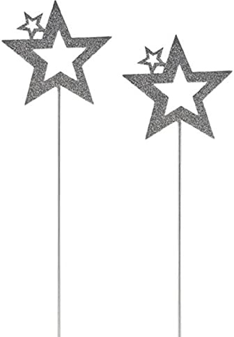 ETC weihnachtlicher stimmungsvoller Garten-Stecker Stern am Stab Dekostern Weihnachtsstern Metall beiseitig farbig je nach Auswahl Preis für 2 Stück (2 x Silberglitzer)