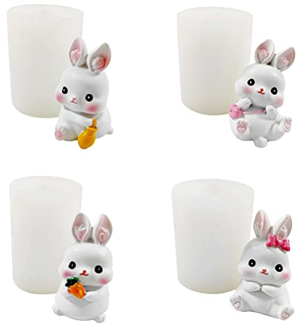 4 Stück Silikonform mit Osterhasen, 3D Hase Form Silikonform Backform Silikon Kuchenform Antihaft Backen Kuchen Form Oster Dekoration Fondant, Kuchen, Schokolade