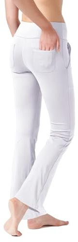 LaiEr Damen Yogahose, Fitness Hosen, Home Casual Hosen mit 4 Taschen, Hohe Taille Arbeitshose, 4-Wege elastische Enge Bauchhose Lange Schlaghose(L)