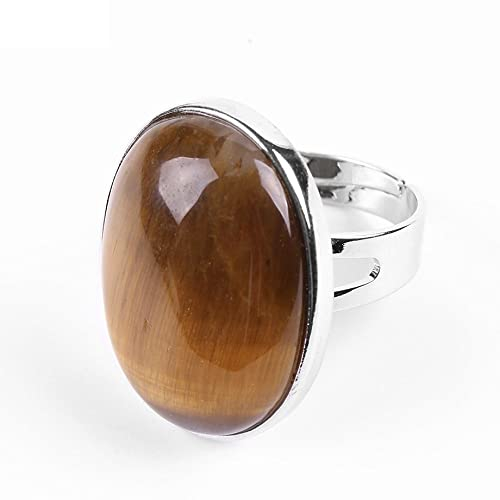 WLLDDDIU Naturbraun Tigerauge Stein Kristallring Oval Großer Ring Verstellbarer Offener Damenring Reiki Balance Steinringe Knöchel Fingerringe Ewigkeitsring Für Frauen Mädchen Männer