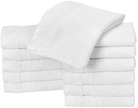 La Maison 100% Egyptian Cotton 600GSM Superior Pack of 12 Face Cloth Flannel Washcloth Towel Set Super Soft Everyday Use (White)