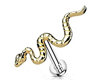 Paula & Fritz® Push-In Labret Piercing Schlange Titan-IUM Grade 23 Kugel Piercing Set Mehrfarbig 1-mm 1,2-mm Stab-Dicke Madonna Medusa Monroe