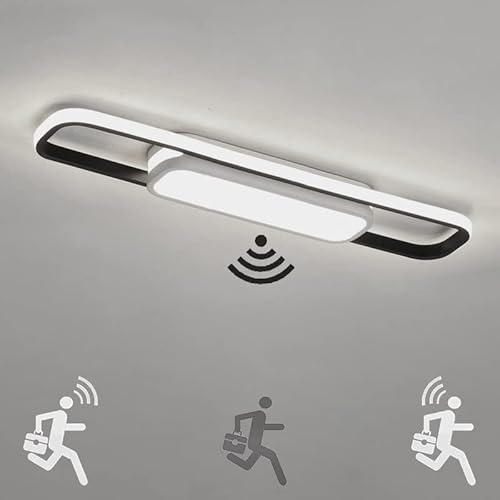 Modern LED Deckenleuchte mit Bewegungsmelder Innen Sensorlampe 6000K Flur Deckenlampe mit Tageslichtsensor Deckenbeleuchtung für Korridor Wohnzimmer Schlafzimmer Balkon Gang Treppe Veranda Lampe, 60cm