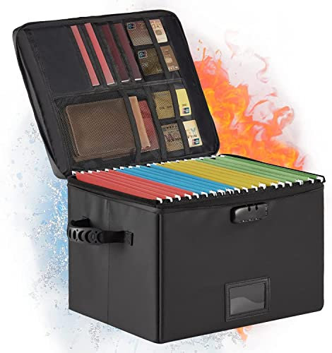 Caja de documentos ignífuga, caja de archivos ignífuga con cerradura, caja de almacenamiento plegable con cremalleras e insertos, caja de seguridad portátil para oficina en casa para cartas