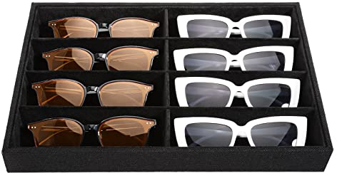 Emibele Organizador de Gafas, 8 Rarunas de Estuche Caja Soporte para Gafas de Sol, Bandeja de Exhibición de Terciopelo para Guardar Gafas Joyas - Negro