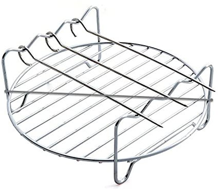 Air Fryer Double Layer Shelf Skewer Rack Air Fryer Accessory Halogen Oven Meat Steak Rotisserie Rack Stainless Steel Barbecue Rack Grill Skewers Fit All Brands Air Fryer (Size : 18cm 3 Needles)