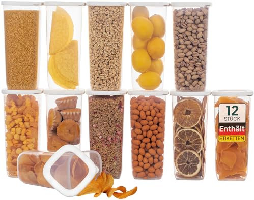 uandu Vorratsdosen mit Deckel Luftdicht - 12er Vorratsbehälter Set | Aufbewahrungsbox Küche Aufbewahrung & Organisation | BPA Frei | Küchen Organizer | Vorratsdosen für alle trockenen Lebensmittel