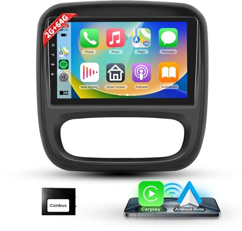 Autoradio 2G+64G pour Opel Vivaro B/pour Renault Trafic/pour Fiat Talento/pour Nissan NV300 - sans Fil Carplay&Android Auto, écran Tactile 9 HiFi/GPS/FM/BT/USB/Canbus