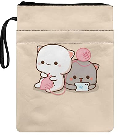 Poceacles Kawaii Katzen Bedruckter Buchhülle Mit Reißverschluss - Schreibwaren Aufbewahrungstasche, Polyester Buchschutz Für Taschenbücher Und Bücherliebhaber