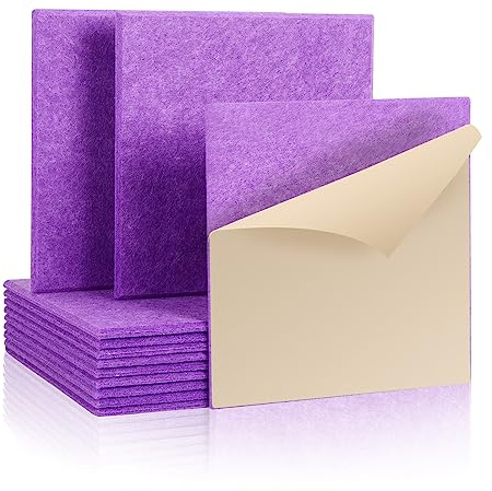 Rdutuok 12 Pièces Auto-Adhésif Mousses Acoustiques, 30 x 30 x 1 cm, Absorbeurs Acoustiques, Panneaux Acoustiques, Pour Studio d'enregistrement, Bureau, Studio,Décoration Murale,Violet