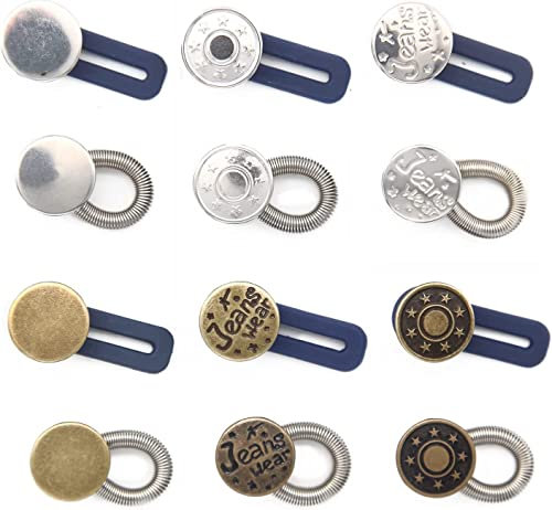 ninegridisland 12 Stück Hosenbunderweiterung Hosenknopf Verlängerung Elastischen Jeans Einziehbarer Knopf Metall Knopfverlängerung für Hosen Ohne Nähen Hosenerweiterung knöpfe, 17mm, Bronze_05