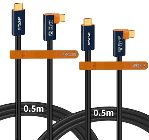 APEXSUN Lot de 2 câbles coaxiaux coudés M/M USB C de 5 m, câble USB C vers USB C prenant en charge Thunderbolt 4/3, USB 4, charge 240 W, écran 8K, transfert de données 40 Gbit/s pour SSD externe,