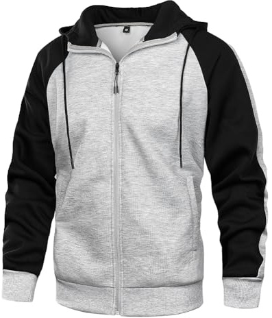 Wirltte Mens Hoodies Zip Up Hoodie Patchwork Fleece Jacket Winter Warm Hooded