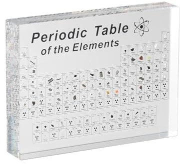 Tableau périodique en acrylique, tableau périodique des éléments, tableau périodique avec éléments réels, 83 éléments, cadeaux de chimie pour enfants et adultes (16 x 12 x 2,8 cm)