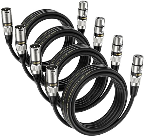 EBXYA XLR Microphone Cable 3m 4-Pack for Studio, Stage & DMX | Premium, 3-Pin Balanced, Male to Female, Shielded, Durable, Low-Noise