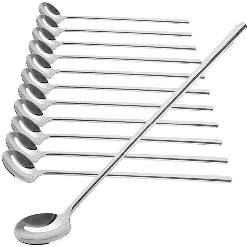 com-four® 12x Latte Macchiato Löffel Set aus Edelstahl - Löffel mit langem Stiel - Eislöffel lang Rührlöffel für Eiskaffee Eistee Milchshake Eisbecher Cocktails Dessert (12 Stück - Latte Löffel 17cm)