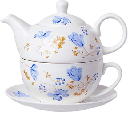 Bafnsiji Tazza di tè e piattino Set, Floreale China Tea per Un Set, 480ml teiera e 350ml Tazza con piattino, Porcellana Tazza teiera e Set piattino,A