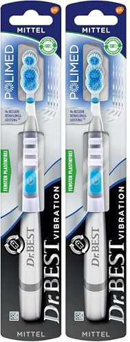 Dr.BEST Vibration Polimed Zahnbürste, Mittel (1 Stück), für eine 9x bessere Reinigungsleistung am Zahnfleischrand* (Packung mit 2)