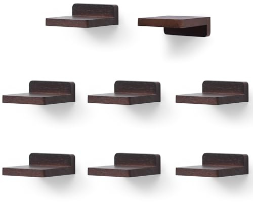 PHOENANCEE kleine schwebende Regale für die Wand, 8er-Set, quadratisches Holzregal, hängende Mini-Regaldekoration für Schlafzimmer, Wohnzimmer, 10.2cmx10.2x4cm(Dunkles Nussbaum)
