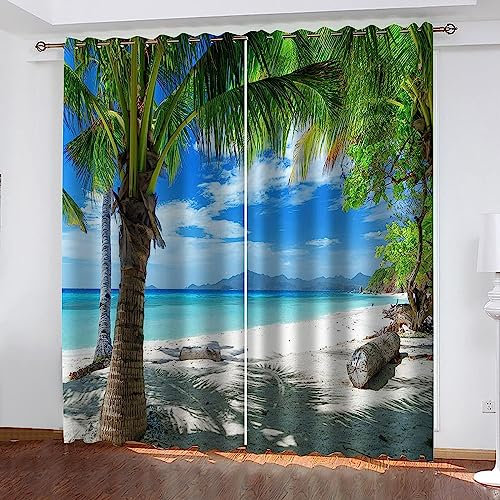 Verdunkelungsvorhänge Kräuselband Strand Sonne Meerblick Set Kindergardinen Mädchen Verdunkelungsvorhänge Mit Ösen Blickdichter Kinderzimmer Schlafzimmer Vorhang-9A1X5U0I6D6