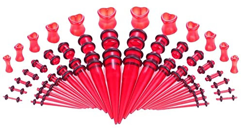 Stfery Damen Plug Ohr, 48 Stk Flesh Tunnel Acryl Rot Flesh Ohr Tunnel Kegel Und Uv Segment Kurz Und Herztunnel