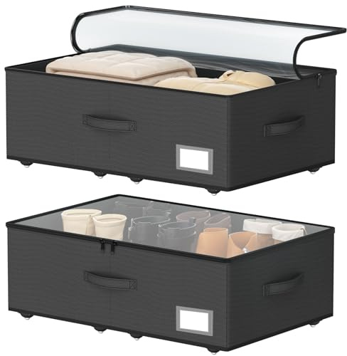 EE-RoomWorld Underbed Storage Bins With Wheels, No Assemble Required 10 inches Height Large Capacity Rolling Underbed Shoe Storage Containers，Dorm Underbed Storage Drawers