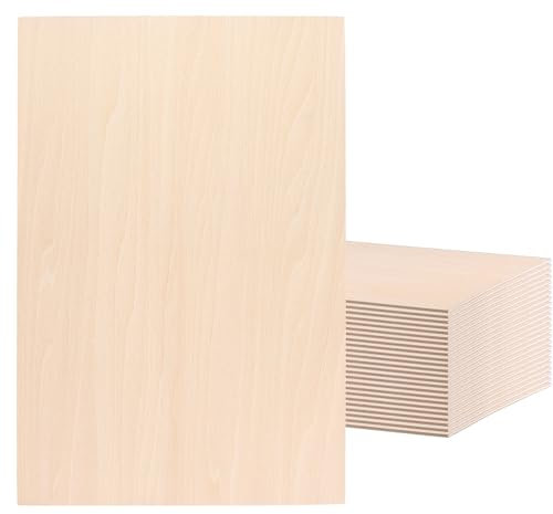 HEIHAK 25 PCS Unfinished A4 Basswood Sheets, 300x200x2mm Plywood Sheet, Smooth Rectangular Wooden Boards for Crafts, Decoration, Woodcraft Model Making, Painting, Engraving