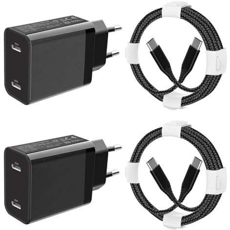 25W Chargeur pour Samsung Galaxy A56 5G/A26 5G A36 5G A55 5G/A16 5G/A35 A25 5G/A54 A53 A34 A15 A06 Z Fold 6/5 4/S25/S24 FE/S23 iPhone 16e 16 Pro Max iPad Pro USB C Prise Charge Rapide et Câble,2Pack