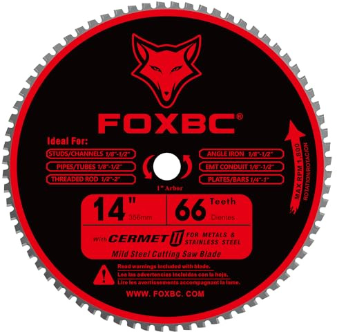 FOXBC 14 Inch Metal Steel Cutting Saw Blade 66 Tooth for Evolution 14 Inch Chop Saw and Other, Cermet Carbide Up to 5X Longer Life