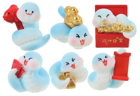 CIYODO 6pcs Miniature Resin Snake Figurine Set for Car and Tabletop Decor, Cute Compact Snake Craft Ornaments for Micro Landscape and Office Display