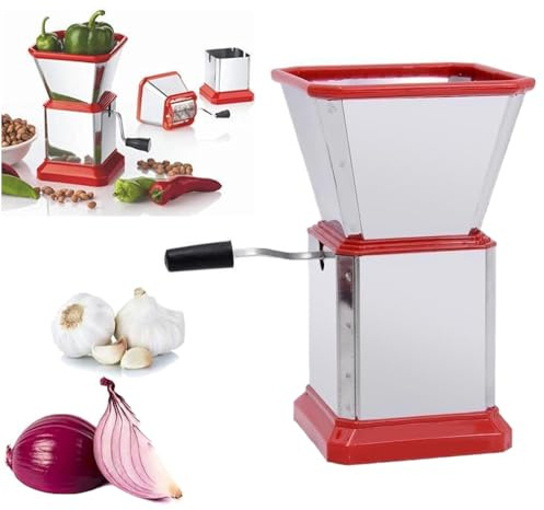 Manual Food Chopper, Stainless Steel Rotary Vegetable Processor, Removable Vegetable Chopper, Fruit Cutter, Chilly Dry Fruit Vegetable Cutter Chopperm, Dicer Mincer Suitable, for Family Restaurants