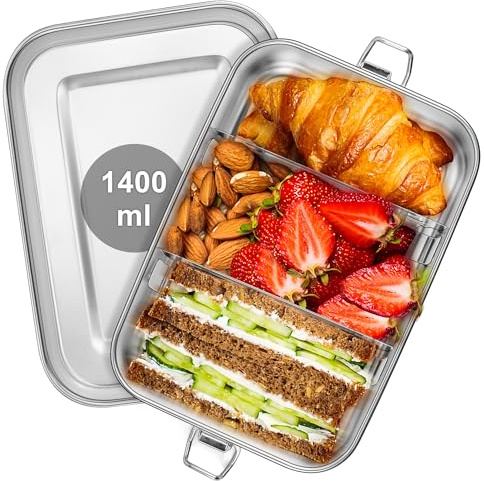 Joyfair 1400ml Edelstahl Brotdose mit Fächern für Erwachsene & Kinder | 2 Abnehmbar Fächern, Lunchbox für Camping Picknick Reisen und Arbeit, Auslaufsicher, Spülmaschinenfest, Wiederverwendbar
