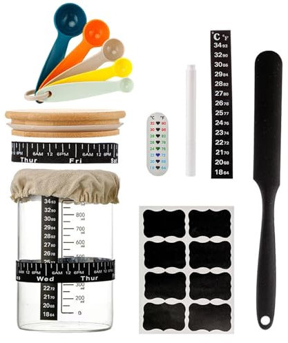 Zuzer Kit Levain pour Pain 13PCS 1000ml Bocal de Fermentation Kit de Démarrage pour Levain,Bocal pour Levain avec Accessoires