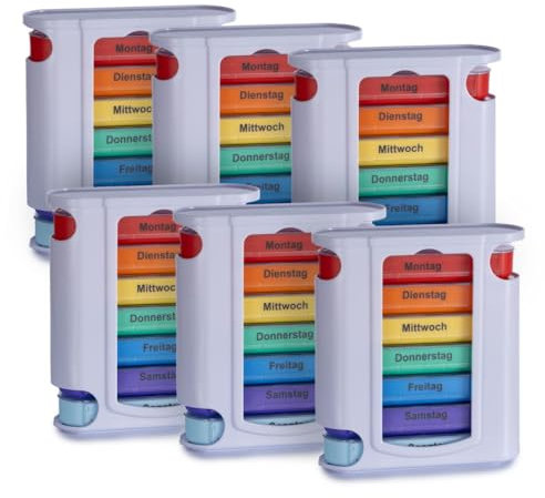 Laro Tablettenbox Farbauswahl 7 Tage mit 4 Fächern pro Tag - Wahlweise 3/6/12/24/48/96 Stück Seniorenfreundlich, Anzahl:3, Farbe:Bunt
