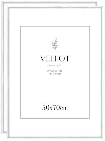 Veelot® 2x Bilderrahmen 50x70cm | Metall Aluminium,Silber mat | Passepartout 40x50cm,Picture Frame 50x70 Bilderrahmen mit bruchsicherem Acrylglas | Nur zur Wandmontage