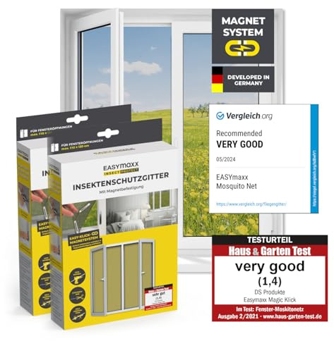 EASYmaxx Insect Protect Fliegengitter Fenster mit Magnetbefestigung | zuschneidbares Moskitonetz | Insektenschutz Fenster bis 110 x 130 cm | Mückenschutz Magnet - leichte Montage [2 Stück]