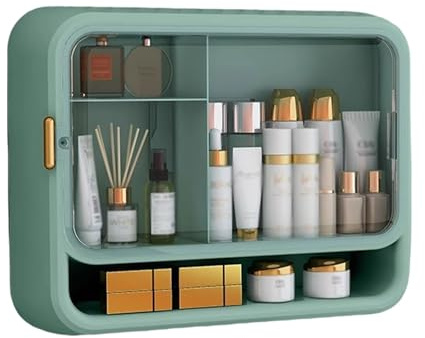 Wandschrank Badezimmer Klein Wandschrank Küche Hängend Schmal Durchsichtige Schranktüren Kunststoffmaterial Magnetverschluss Geeignet für Badezimmer, Wohnzimmer, Schlafzimmer(Green,37.5 * 11 * 30cm)