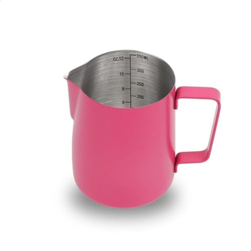 watchget Pichet à mousse de lait en acier inoxydable 350 ml – Pichet à vapeur pour cappuccino, latte art, machine à café, tasse à mousseur à lait, tasse à café, rose rouge
