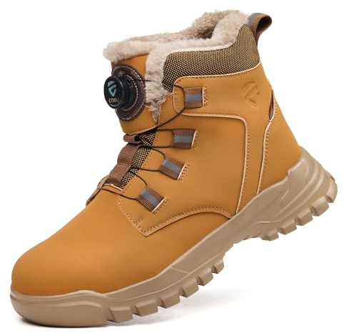 KOIFISH Scarpe Antinfortunistiche Uomo Donna Invernali Alte Scarpe da Lavoro con Punta in Acciaio Comode Leggere Scarponi Antinfortunistiche Giallo 41