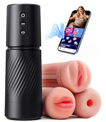 Uoffile Sex Toys for Men Male Masturbator - 3 Sleeves AI Sync Pocket Pussy Mens Sex Toy with 10 Sucking & 10 Dual Vibrating, APP Control Penis Pump Adult Toy Male Stroker Blowjob Machine Massage Kits