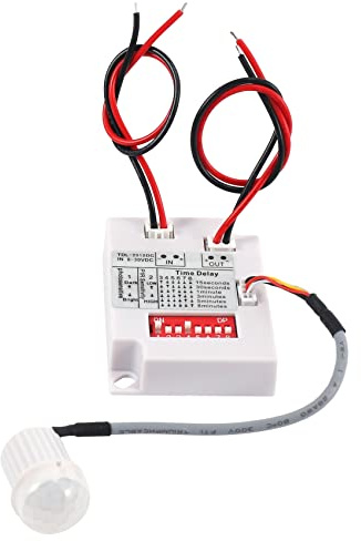 Jevina Interruptor con sensor de movimiento PIR 12V 24V IR infrarrojos inducción con retardo de tiempo relé interruptor para pasillo luz LED temporizador interruptor