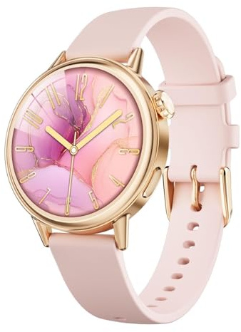 TOOBUR Montre Connectée Femme Petit Poignet, 37 mm Écran AMOLED Smartwatch Rond, Montre Connectée de Sport avec Podomètre, Smart Watch Compatible Android et iOS, Rose