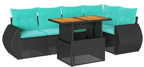 vidaXL Loungegrupp med dynor 6 delar svart konstrotting, utomhus soffa set, trädgård lounge inställning, trädgård hörn soffa set, trädgård lounge set