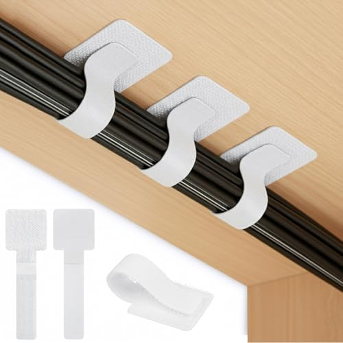 SWKJ 50 piezas de gestión de cables debajo del escritorio, tiras de clips de ordenación de cables autoadhesivas con hebilla de nylon ajustable, organizadores de cables reutilizables para el hogar y la