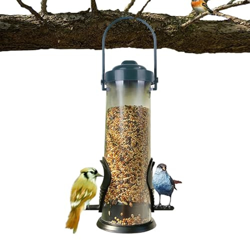 Vogelfutterhaus, Futtersäule mit 2 Anflugstangen, Futterspender für Wildvögel, Vogel Futterstation zum Aufhängen, Wildvögel Futtersilo Transparentrohr Vogelfutterhaus für Garten Terrasse Balkon