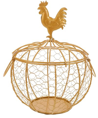 Alipis Huevera Metálica Dorada de Hierro Cesta Rústica Vintage Redonda para Almacenamiento de Huevos y Frutas Organizador Multifuncional para Cocina y Despensa