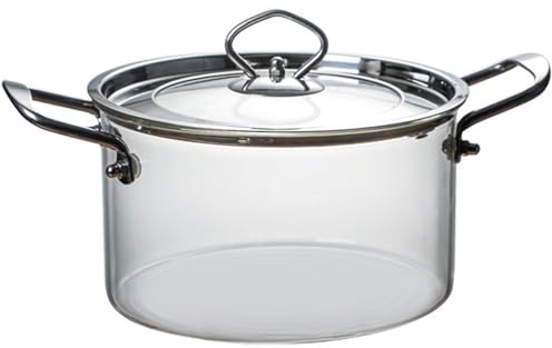 Pentola in vetro per fornelli Pentola in vetro trasparente da 3, 5 litri con coperchio e doppie orecchie resistente al calore per pasta, zuppa di noodle, latte, pappe per alimenti per bambini.