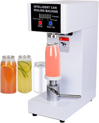 Zoienu Commercial Benchtop Can Seamer Machine LCD Panel, Counter, Automatic Tin Can Capping & Sealing Equipment for Beverage & Food Processing (White)