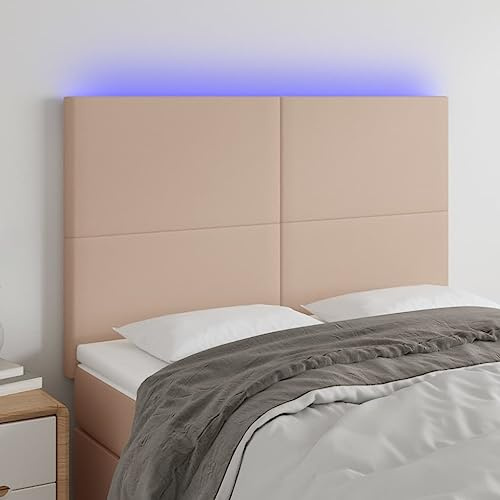 Owoxanthellate LED Bettkopfteil Cappuccino-Braun 144x5x118/128 cm Höhenverstellbar Kunstleder Wandkissen Beleuchtung Modernes Design für Schlafzimmer