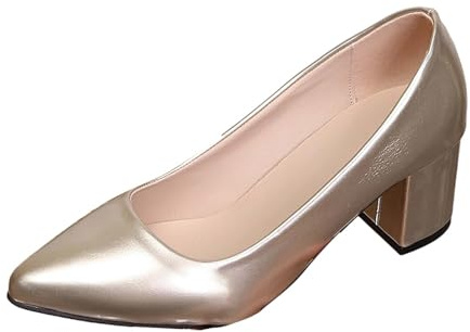 Elegantes tacones altos con acabado brillante tacón en bloque para ocasiones festivas y eventos formales de noche, dorado, 36 EU